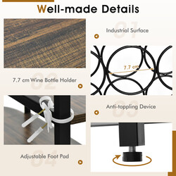 Vinhylde 120 cm rustik brun med glasophæng og hylder