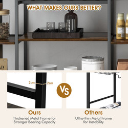 Vinhylde 120 cm rustik brun med glasophæng og hylder