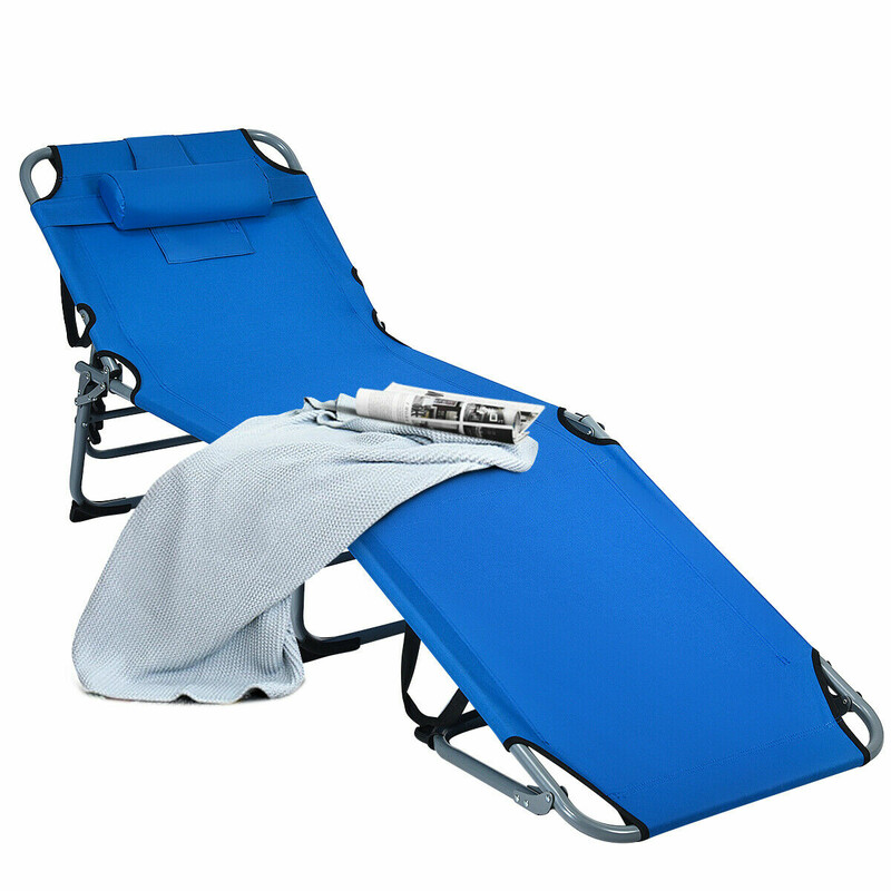 Sammenklappelig strandstol aluminium blå 194x60x86 cm justerbar rygstøtte 150 kg