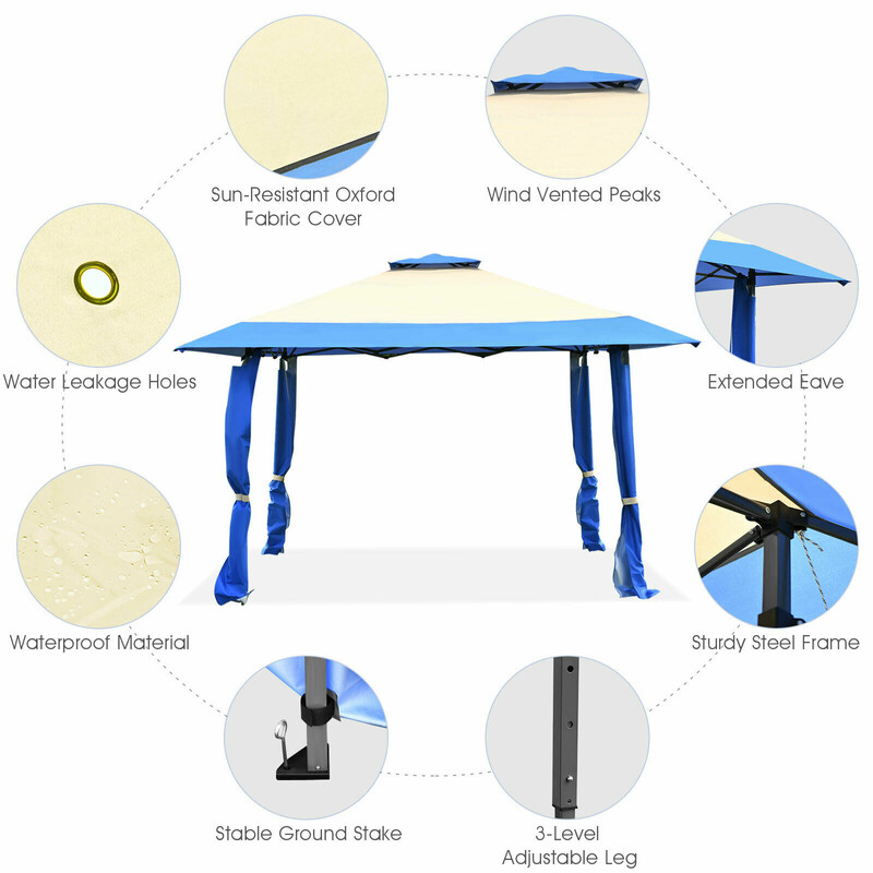Festtelt 400x400 cm blå med dobbelt tag og justerbar højde