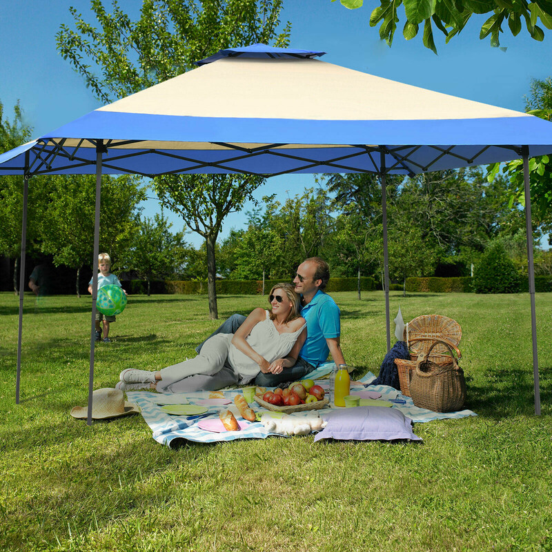Festtelt 400x400 cm blå med dobbelt tag og justerbar højde