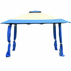 Festtelt 400x400 cm blå med dobbelt tag og justerbar højde