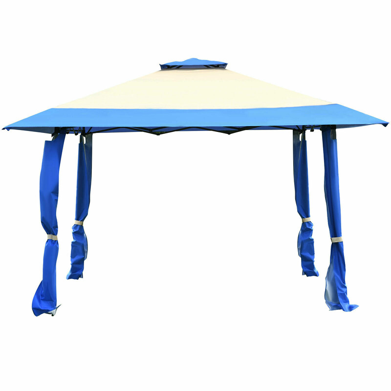 Festtelt 400x400 cm blå med dobbelt tag og justerbar højde