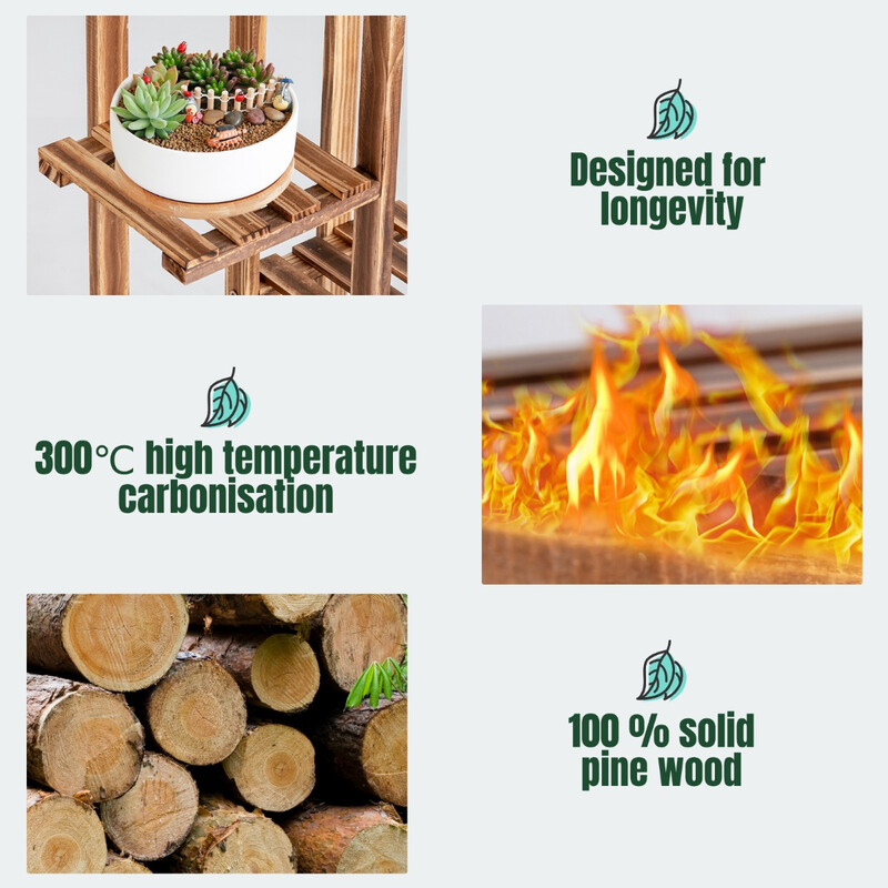 Plantestativ i fyrretræ 6 niveauer brun indendørs 50x21x124 cm