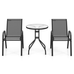 Balkon møbel sæt grå stål glas med 2 stole og bord