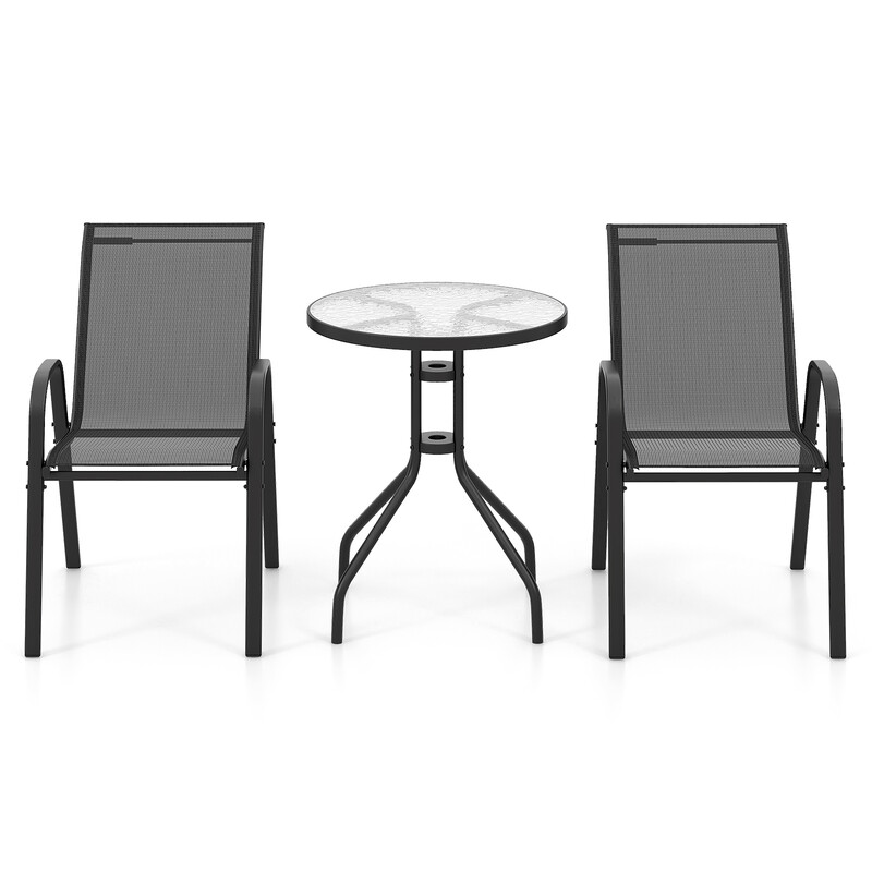 Balkon møbel sæt grå stål glas med 2 stole og bord