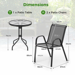 Balkon møbel sæt grå stål glas med 2 stole og bord