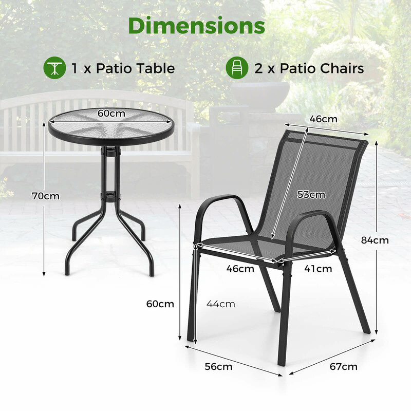 Balkon møbel sæt grå stål glas med 2 stole og bord