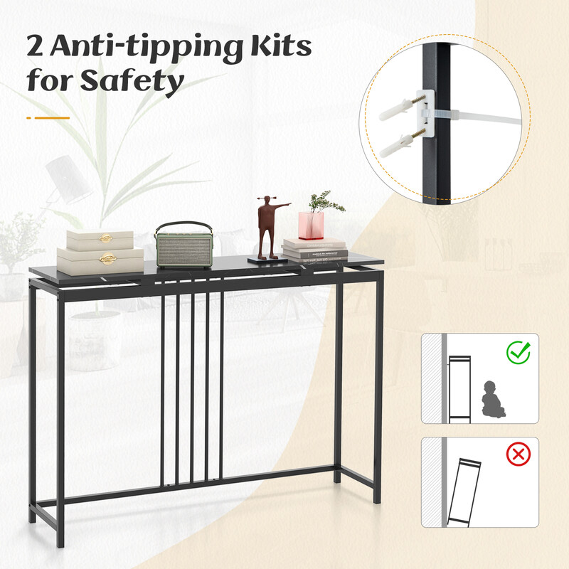 Sort konsolbord 120x30x90 cm MDF metal med marmoreret overflade