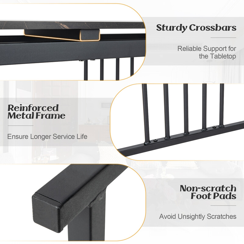 Sort konsolbord 120x30x90 cm MDF metal med marmoreret overflade