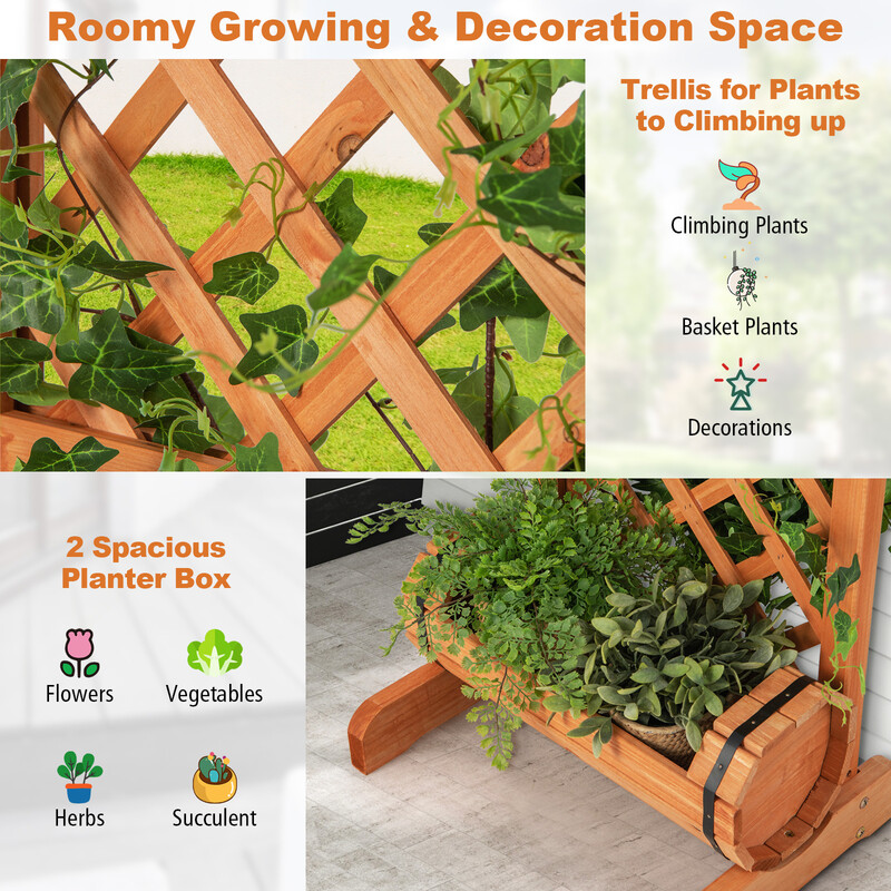 Høj plantekasse i tannetræ med espalier orange 45