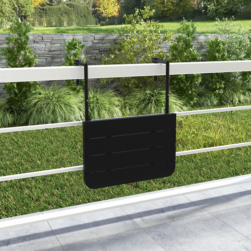 Sammenklappeligt sort rækkebord HIPS metal 62x60 cm til balkon