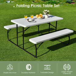 Picnicbord i HDPE med bænke hvid 136x69