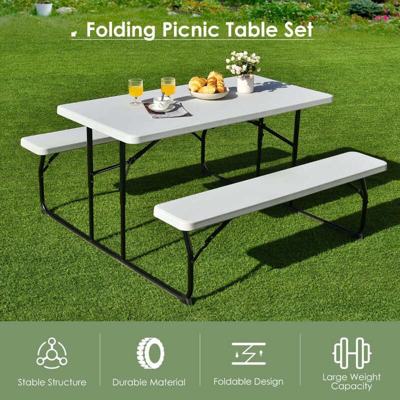 Picnicbord i HDPE med bænke hvid 136x69