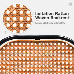 2 moderne barstole i PU-læder med rottingryg og metalram brun