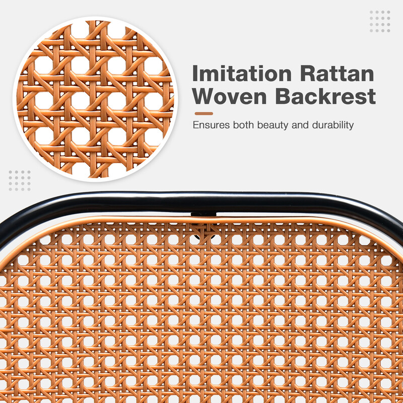 2 moderne barstole i PU-læder med rottingryg og metalram brun