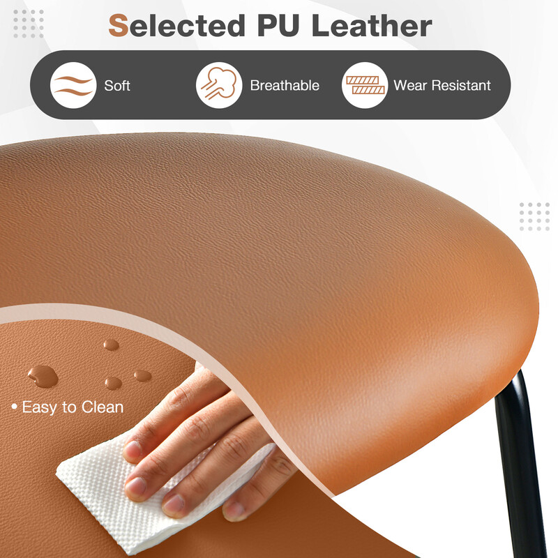 2 moderne barstole i PU-læder med rottingryg og metalram brun