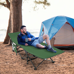 Grøn sammenklappelig camping-seng 190x70 cm metal og oxfordvæv med bæretaske