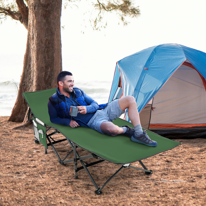 Grøn sammenklappelig camping-seng 190x70 cm metal og oxfordvæv med bæretaske