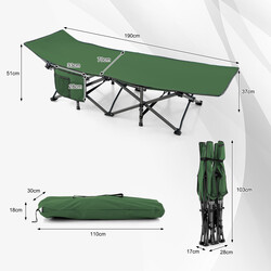Grøn sammenklappelig camping-seng 190x70 cm metal og oxfordvæv med bæretaske