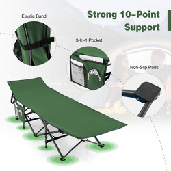 Grøn sammenklappelig camping-seng 190x70 cm metal og oxfordvæv med bæretaske