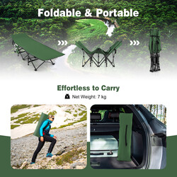 Grøn sammenklappelig camping-seng 190x70 cm metal og oxfordvæv med bæretaske