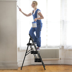 Sammenklappelig stige metal sort 3 trin 64x39x90 cm ikke-glidende håndtag