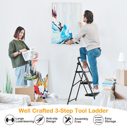 Sammenklappelig stige metal sort 3 trin 64x39x90 cm ikke-glidende håndtag