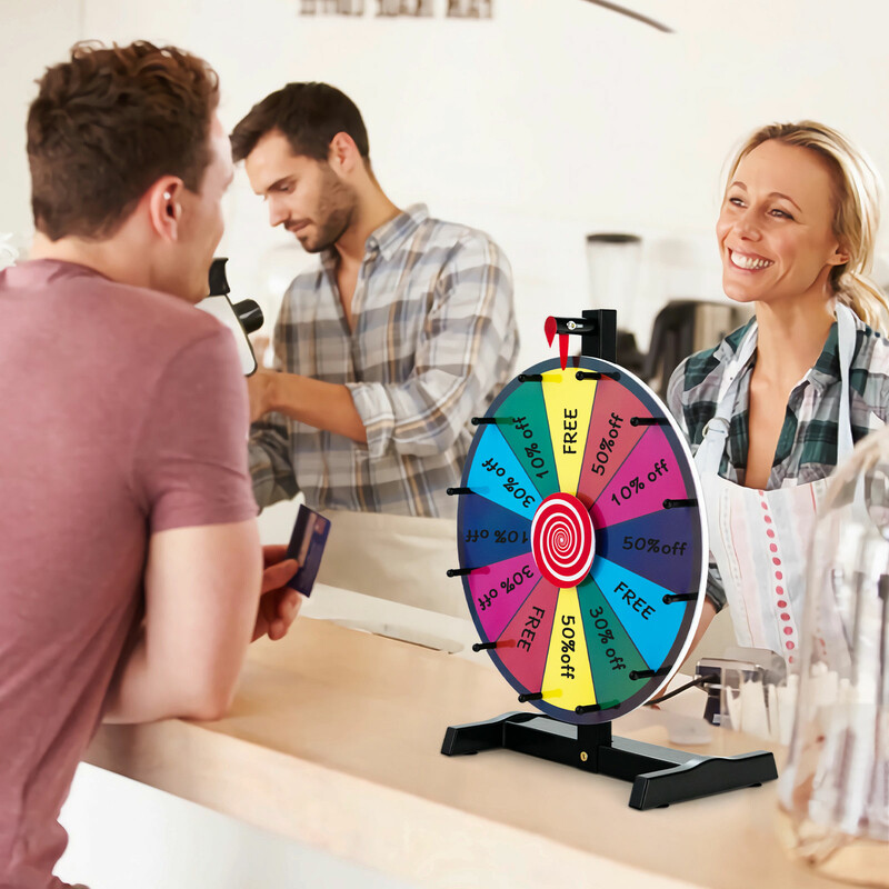 Plastik lykkehjul 38 cm med 12 farvede sektioner og whiteboardpen