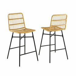 2 stk gul og sort rattan barstole 104 cm indendørs udendørs