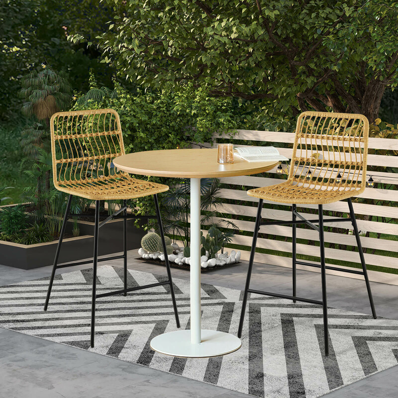 2 stk gul og sort rattan barstole 104 cm indendørs udendørs