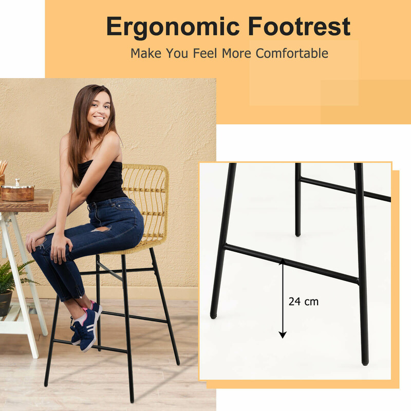 2 stk gul og sort rattan barstole 104 cm indendørs udendørs