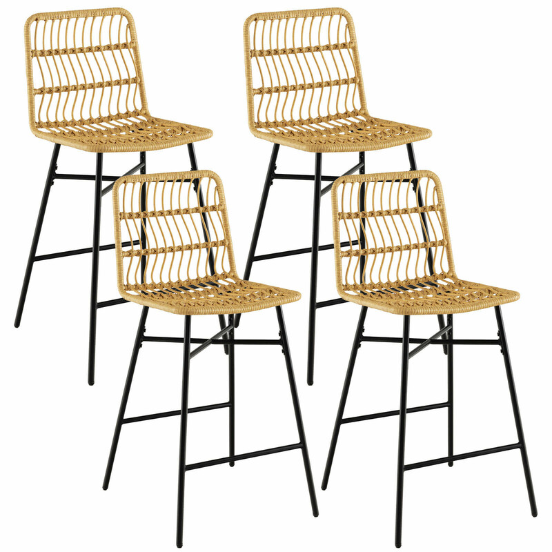 2 stk gul og sort rattan barstole 104 cm indendørs udendørs