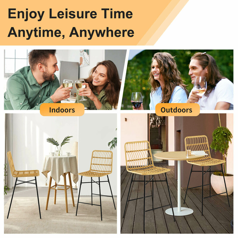 2 stk gul og sort rattan barstole 104 cm indendørs udendørs