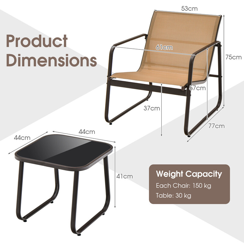 Udendørssæt 2 metalstole og bord i brun