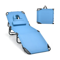 Solstol foldbar metalramme 600D Oxford PE belagt ansigtshul justerbar rygstøtte blå