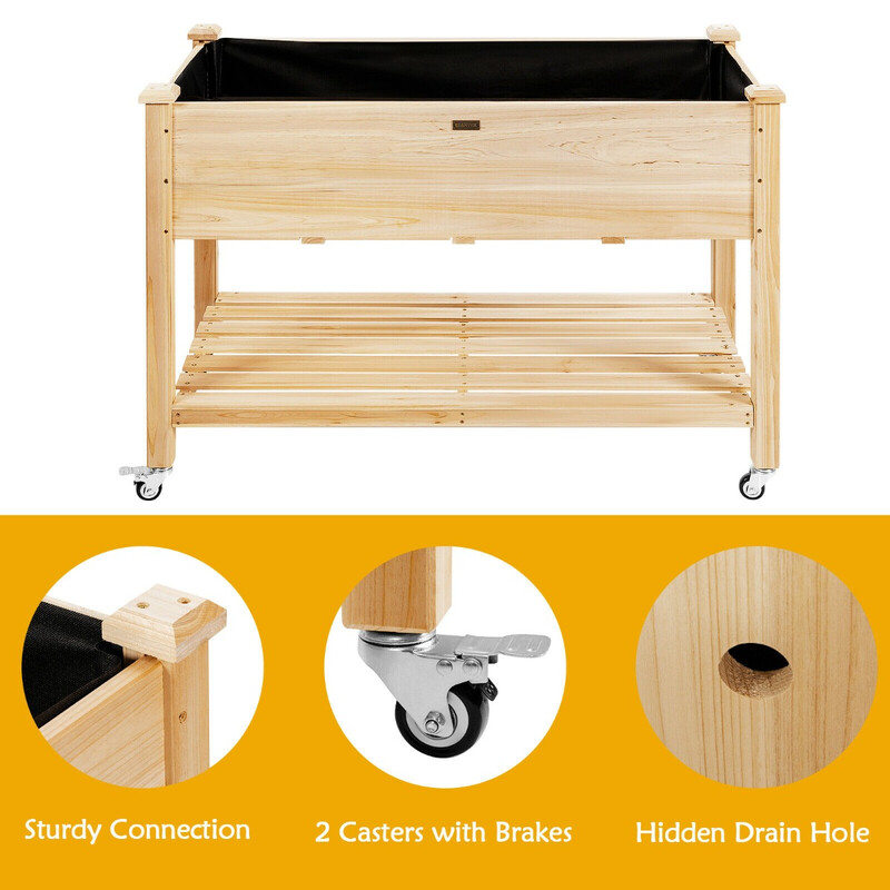 Forhøjet dyrkningsbænk gran 120x59x84 cm med hjul og dræning