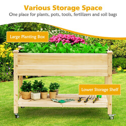 Forhøjet dyrkningsbænk gran 120x59x84 cm med hjul og dræning