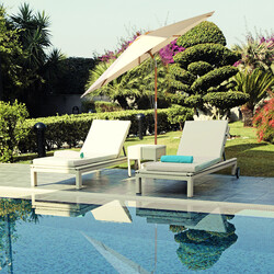 Terrassparasoll træ ramme 300 cm diameter beige justerbar hældning