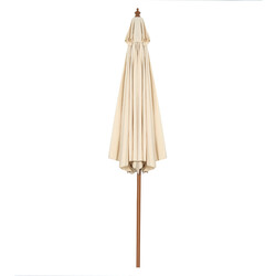 Terrassparasoll træ ramme 300 cm diameter beige justerbar hældning