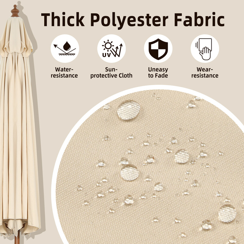 Terrassparasoll træ ramme 300 cm diameter beige justerbar hældning