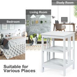 Natbord hvid MDF 40x40x61cm tre-etagers med opbevaring til soveværelse og stue