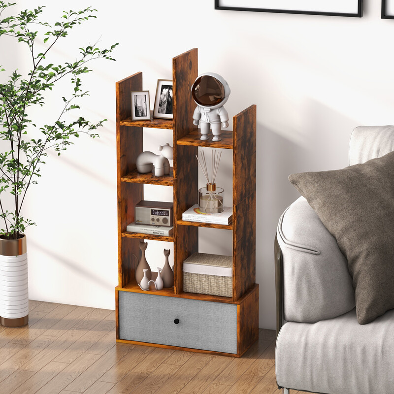 Bogreol åben træ brun 7 hylder kasse 53x24x118 cm