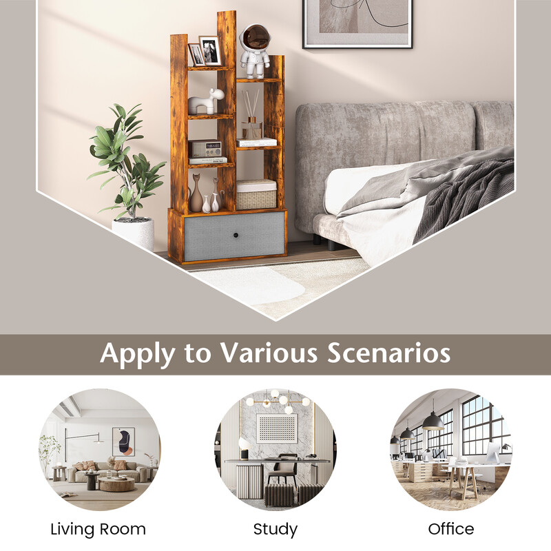 Bogreol åben træ brun 7 hylder kasse 53x24x118 cm