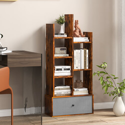 Bogreol åben træ brun 7 hylder kasse 53x24x118 cm