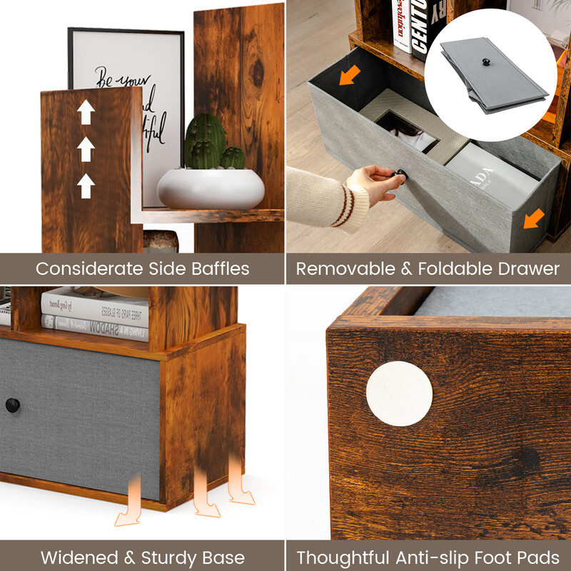 Bogreol åben træ brun 7 hylder kasse 53x24x118 cm