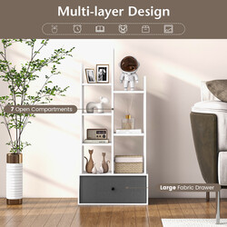 Bogreol hvid træ 53x24x118 cm med syv hylder og skuffe