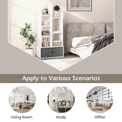 Bogreol hvid træ 53x24x118 cm med syv hylder og skuffe