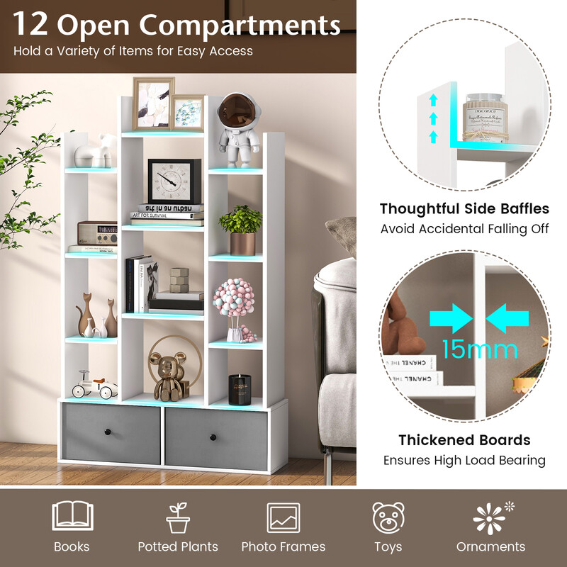 Boghylde hvid træplade 12 hylder 81 x 24 x 132 cm