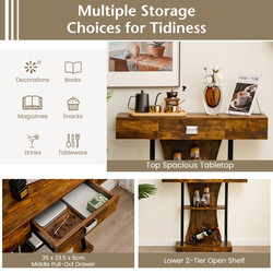 Konsolbord T-formet rustik brun 91x30x88cm metal MDF trækomposit